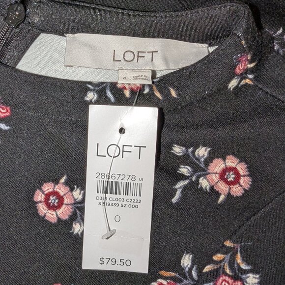 NWT LOFT | Long Sleeve Midi Dress Western Floral Print in Black | Size 0 - Picture 3 of 9